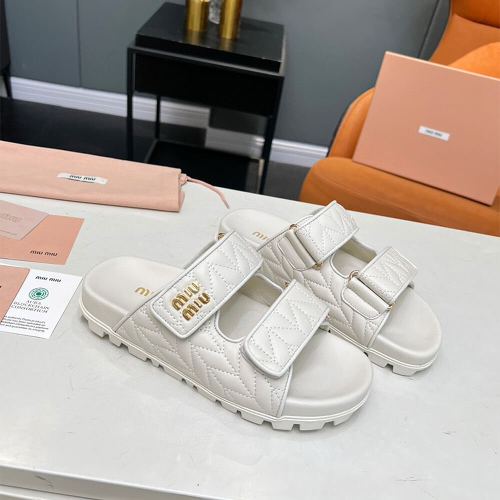 MiuMiu Matelass?? nappa leather slides